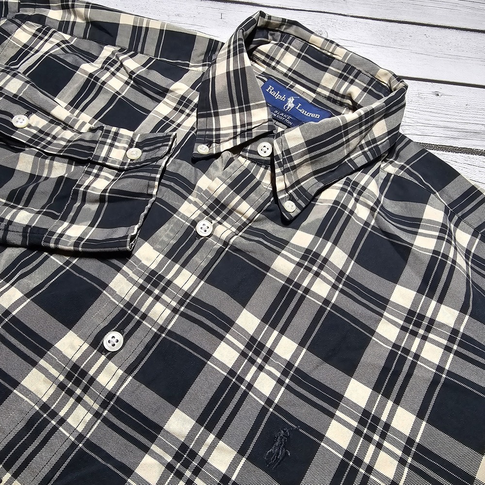 Ralph Lauren Shirt Men's Large Vintage Blake Black Plaid Long Sleeve Button Down